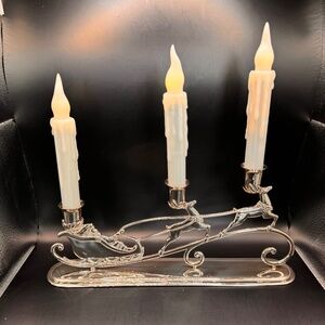 Silver Plated Santa's Sleigh with Reindeer 3 stick candleholder.  Vintage Oneida
